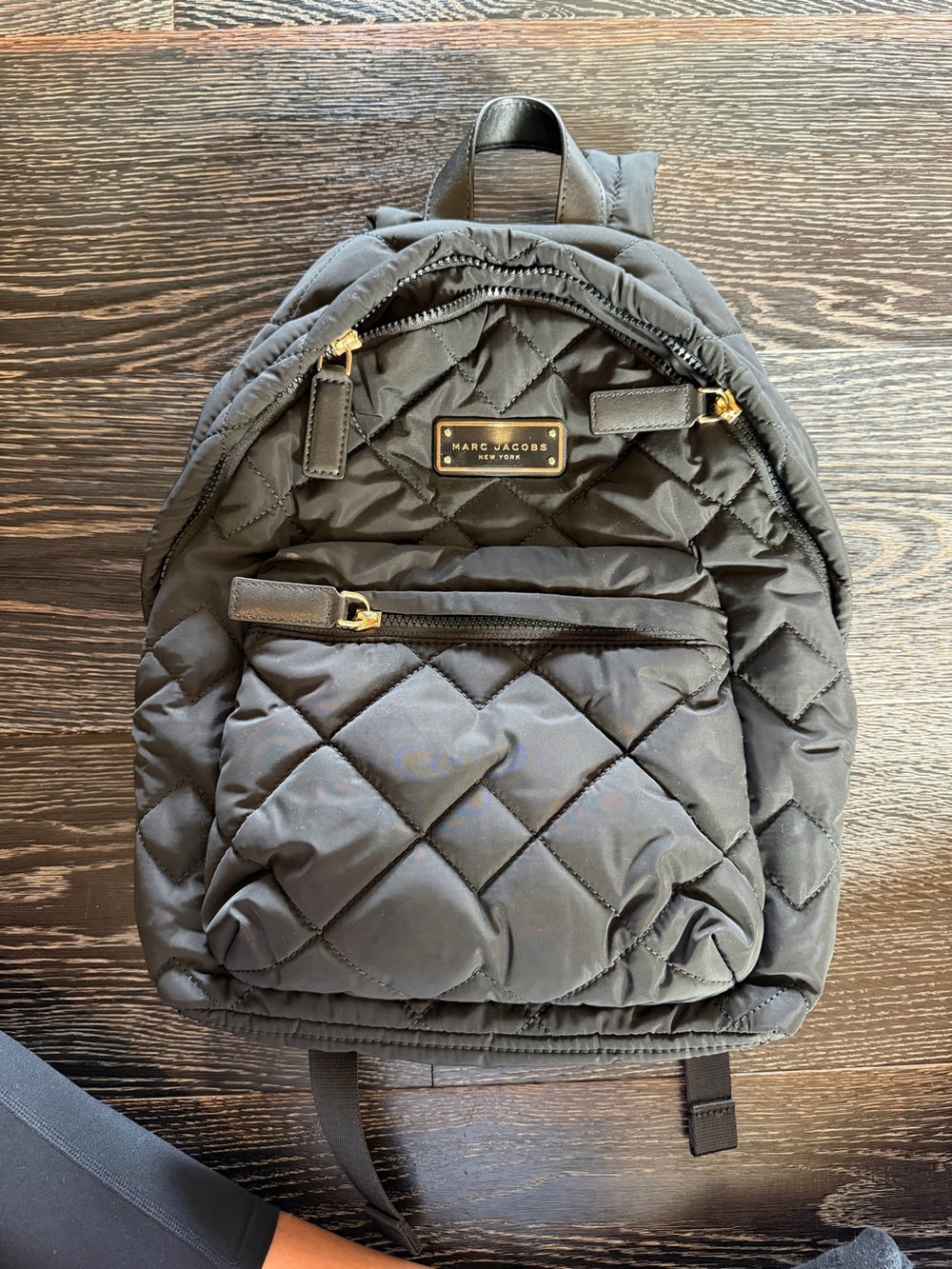 Marc Jacobs Black Quilted Nylon Backpack with Gold Accents